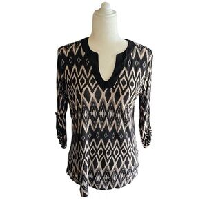 Faith and Joy Black Chevron Tribal Print Strappy Sleeve Top Size M